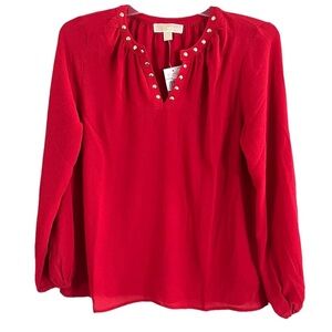 Michael Kors Red Blouse with Pearl Details